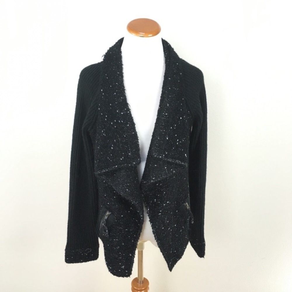 Liquid‎ by Sioni Black Draped Cardigan Sweater Long Sleeve Women’s Size XL